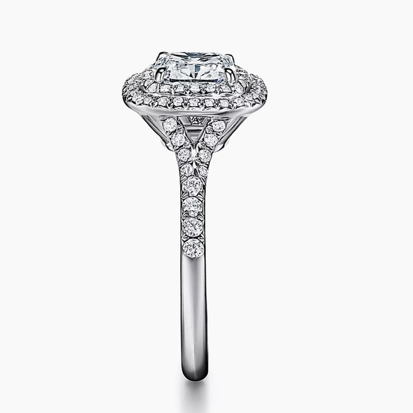 Tiffany & Co. Soleste Cushion-Cut  Double Halo Ring w/ a Diamond Platinum Band - Picture 2 of 14